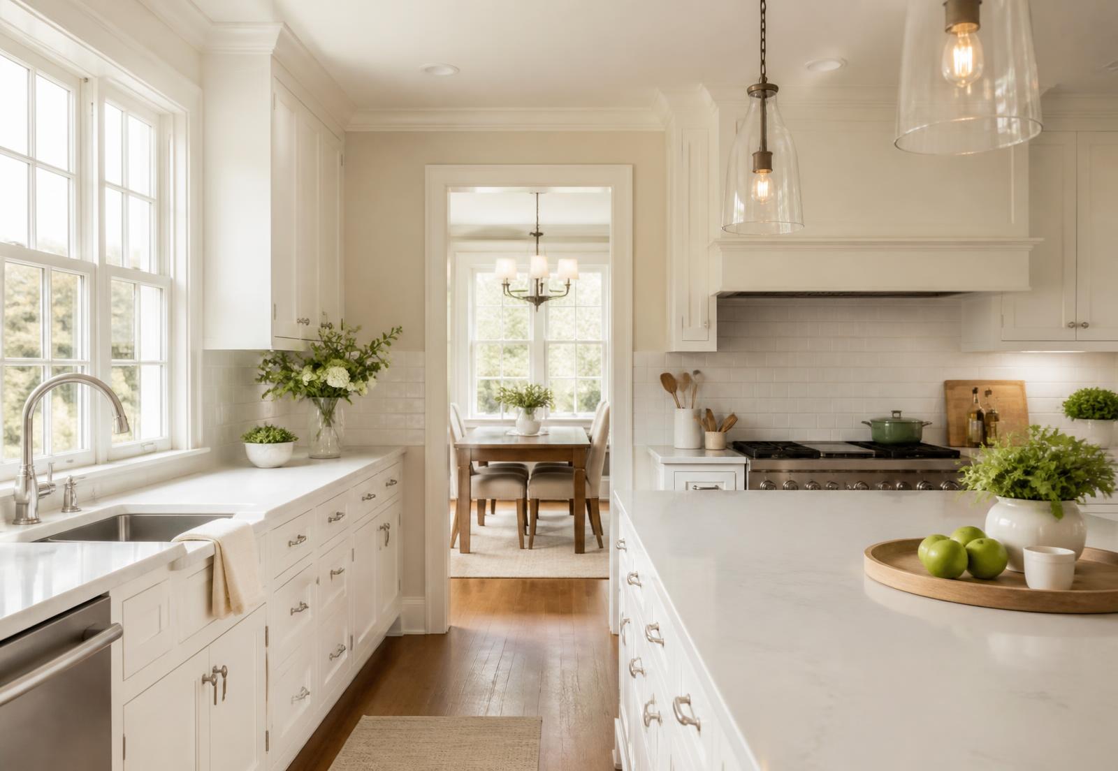 Immaculate kitchen with polished counters after a professional deep cleaning